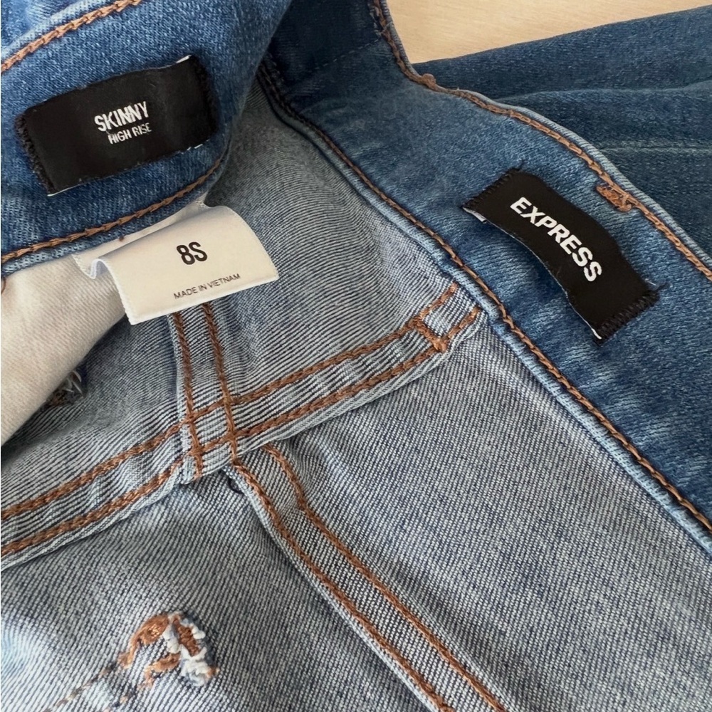Express Deep Blue Ripped Skinny Jeans - Picture 3 of 3